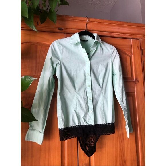 Victoria's Secret Mint Green Botton Down Body Suit Lace Up Size SP - Picture 3 of 11